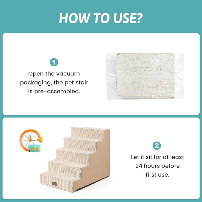 Dog Stairs for Small Dogs, 5 Tier Wider Pet Stairs for High Beds, 23.6" H Non-Slip Dog Steps for Old Cats, Puppies, Small Medium Dogs, 29.5x19.7x23.6 inch, Beige-PurrikoPets