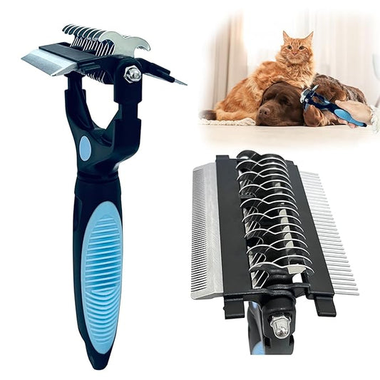 3-in-1 Pet Grooming Brush for Dogs & Cats – Double Sided Deshedding Tool with Stainless Steel Teeth, Detangler Comb & Undercoat Rake | Ergonomic Handle for Matted Fur Removal, Safe for Long/Short Hair-PurrikoPets
