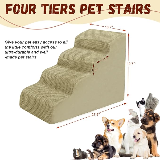 Dog Stairs for Small Dogs - High Density Foam Pet Steps, Extra Wide Dog Ramp with Non-Slip Bottom for High Beds, Couch and Sofa, Best for Dogs Injured, Older Doggy Cats-PurrikoPets