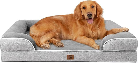 EHEYCIGA Orthopedic Dog Beds Large Sized Dog, Waterproof Memory Foam Pet Bed with Sides, Non-Slip Bottom Large Pet Bed with Washable Removable Cover, Grey-PurrikoPets