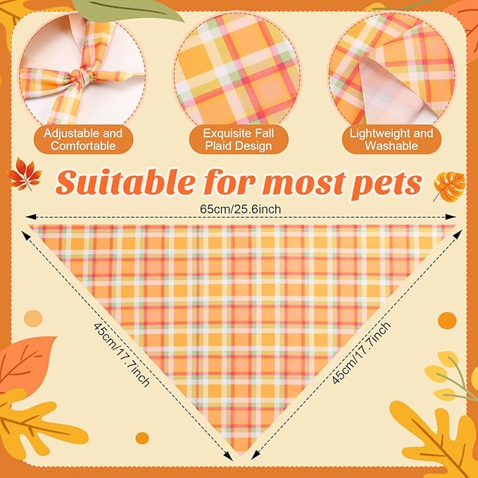 100 Pieces Fall Dog Bandanas Bulk Plaid Bandanas for Dogs Autumn Thanksgiving Soft Doggie Bibs Adjustable Triangle Scarves for Small Medium Large Pet Fall Autumn Costume-PurrikoPets