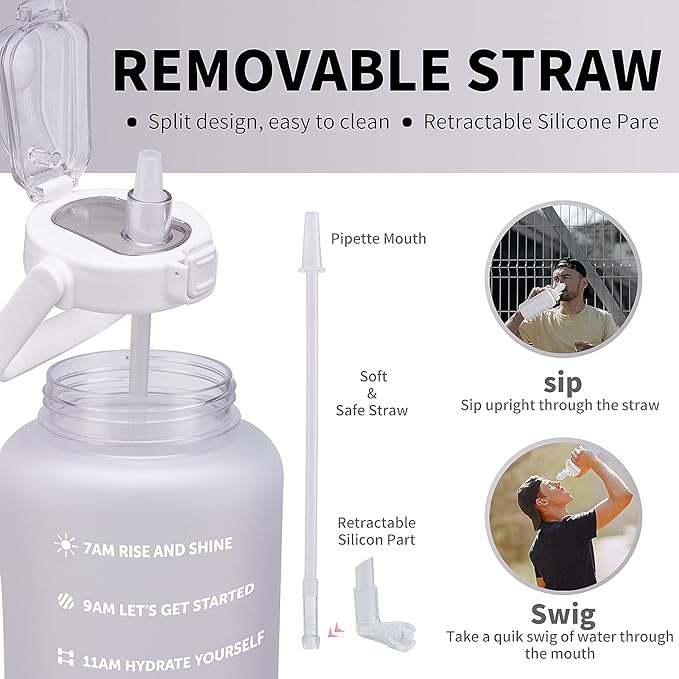 64oz,100oz,128oz Large Motivational Water Bottle with Time Marker, Leakproof & BPA Free Half Gallon Big Water Bottle with Straw Handle Tritan Frosted Water Jug for Gym,Fitness,Outdoor Sports-PurrikoPets