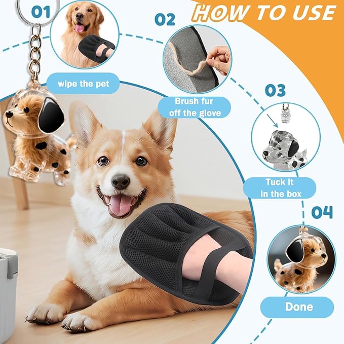 1PC Pet Hair Removal Glove,Electrostatic Gloves Pet Hair,Reusable Cat & Dog Hair Remover for Couch,Furniture,Carpet,Curtain,Carpet Car Seat,Pet Memorial Gifts for Dogs,dog hair collector keychain-PurrikoPets