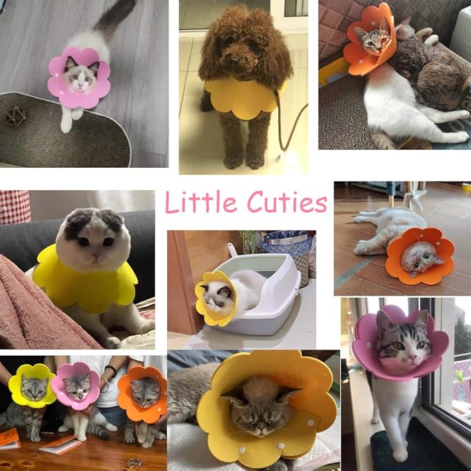 Adjustable Recovery Collar - Cute Flower Neck Cones After Surgery, Set of 2 E Collars for Kitten and Cats S Size (2 pcs)-PurrikoPets