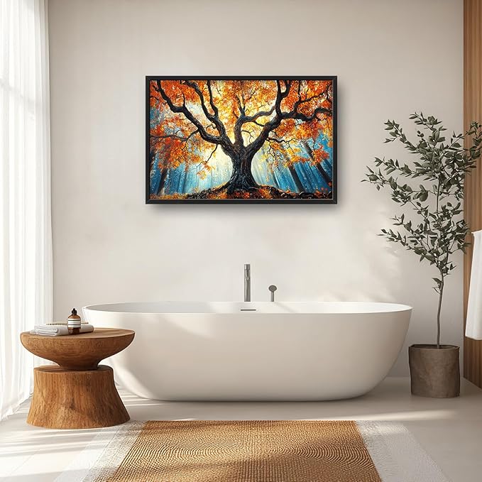 Extra Large Tree of Life Framed Wall Art for Living Room,Fall Autumn Forest Sunrise Landscape Pictures Wall Decor,Nature Canvas Print Painting Modern Artwork Bedroom Office 36L" x 24W"-PurrikoPets