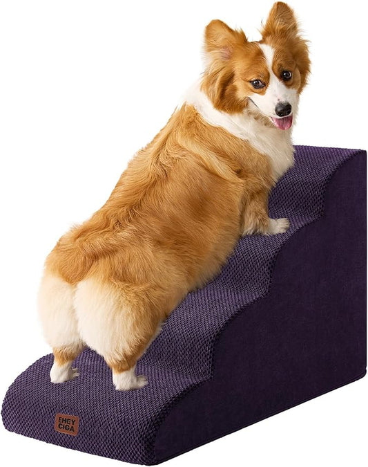 EHEYCIGA Curved Dog Stairs Ramp for High Beds 19.7" H, 4-Step Dog Steps for Small Dogs and Cats, Pet Stairs for High Bed Climbing, Non-Slip Balanced Pet Step Indoor, Purple-PurrikoPets