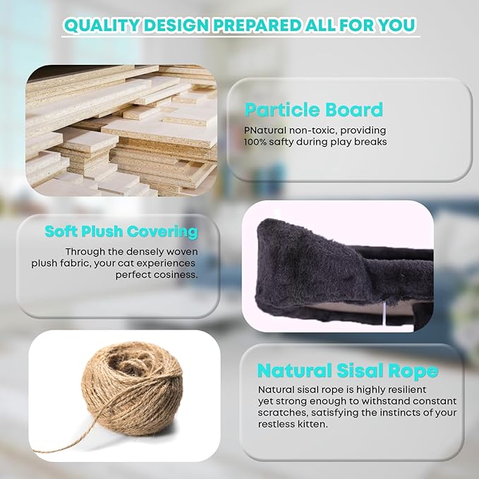 FDW Cat Tree 70in Cat Tower Multi-Level Durable Cat Scratching Post & Cozy Fun Cat Jumping Platform Space Saving Cat Condo Pet Play House for Indoor Cats,Ashy-PurrikoPets