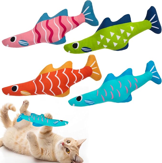 EXPAWLORER Catnip Cat Toys Fish,4 Pcs Durable Cat Kicker Toy with Natural Catnip Cotton,Interactive Bite Resistant Soft Pillow Filled for Indoor Cats Kitten Playing,Drives Bored Cats Crazy with Fun-PurrikoPets