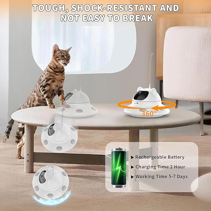 3-in-1 Cat Laser Toy & Interactive Automatic Motion-Activated Kitten Toy – 6 Holes Whack-A-Mole Feather & Moving Ambush Fun – USB Rechargeable, Apply to – Indoor Exercise for Cats of All Breeds-PurrikoPets