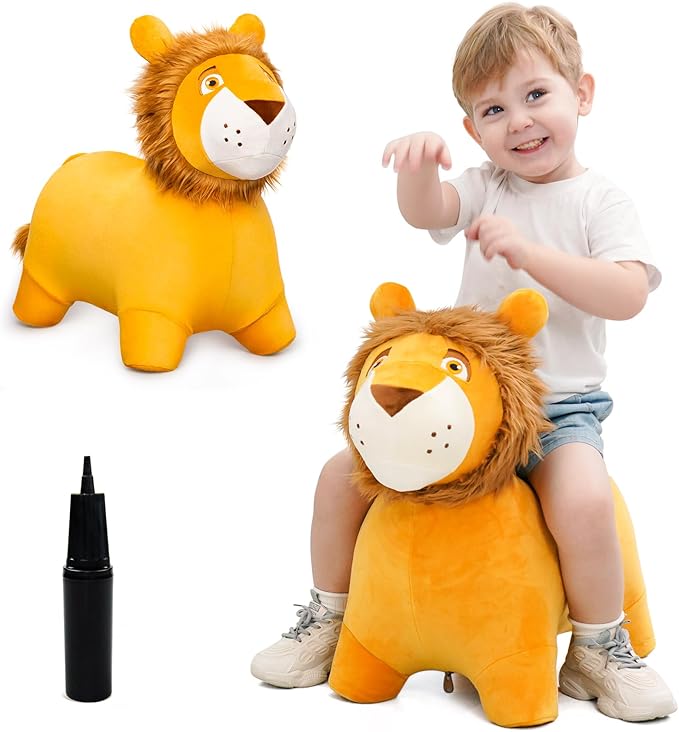 EVERICH TOY Lion Bouncy Horse, Inflatable Plush Hopping Toy, Bouncing Animal Hopper for Toddlers, Fun Ride-On Toy for Kids 18 Months-6 Years, Indoor & Outdoor Play, Great Gift Boys Girls-PurrikoPets