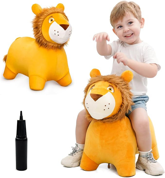EVERICH TOY Lion Bouncy Horse, Inflatable Plush Hopping Toy, Bouncing Animal Hopper for Toddlers, Fun Ride-On Toy for Kids 18 Months-6 Years, Indoor & Outdoor Play, Great Gift Boys Girls-PurrikoPets