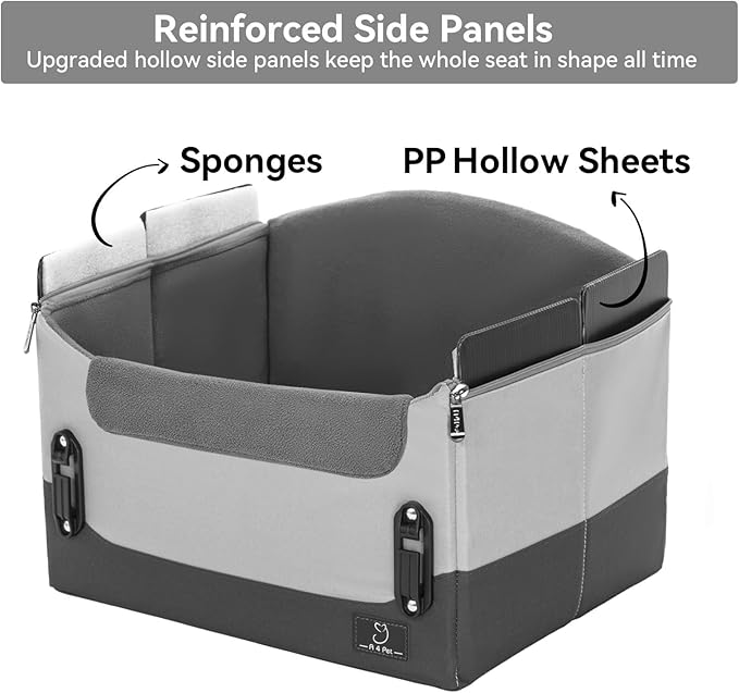 A4Pet Dog Car Seats for Small Dogs, Booster Car Seat with Patent Buckles & Clip-On Safety Leash, Pet Seat for Puppy Small Dogs Cats Under 25 Lbs, Grey-PurrikoPets