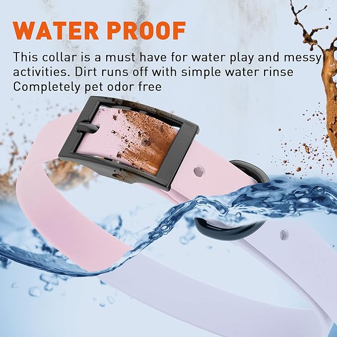 Dogline Biothane Waterproof Dog Collar Strong Coated Nylon Webbing with Black Hardware Odor- Proof for Easy Care Easy to Clean High Performance Fits Small Medium or Large Dogs, Pastel Purple-PurrikoPets