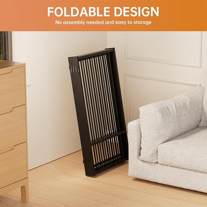 Full Metal Freestanding Dog Gate with Door, 36''Height Foldable Pet Dog Fence for Indoor & Outdoor, 4 Panels Extra Wide Free Standing TallDog Gates for Doorways,House,Stairs,Porch,Deck,Yard-PurrikoPets