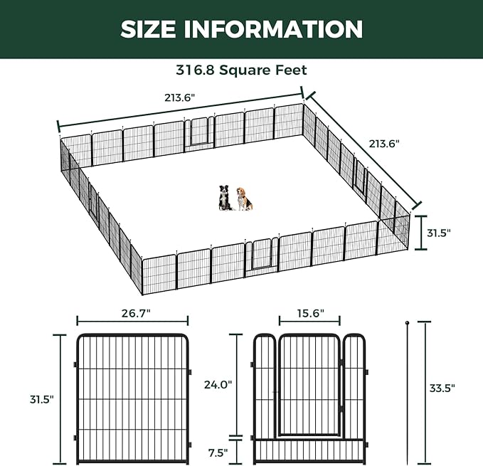FXW Rollick Unleashed Dog Playpen for Indoor, Yard, RV Camping, 32 inch 32 Panels for Small and Medium Dogs, Black│Patented-PurrikoPets