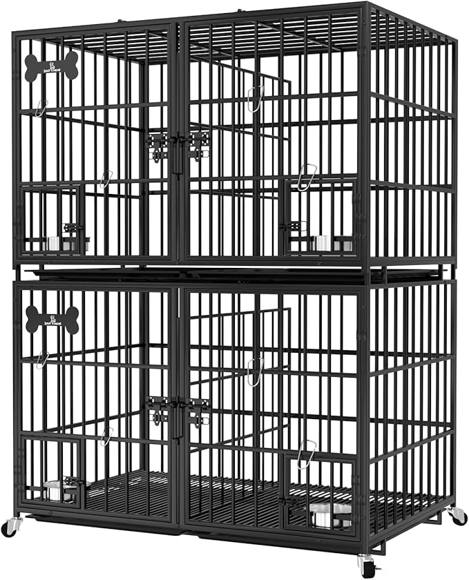 aboxoo 42 inch Stackable Heavy Duty Metal Dog Crate for 4 Dogs/Large Dog,All Metal Open Top Access,Escape Proof Cage,Dog Kennel Indoor with Wheels,Floor Grid, Tray, Divider and Feeding Bowl-PurrikoPets