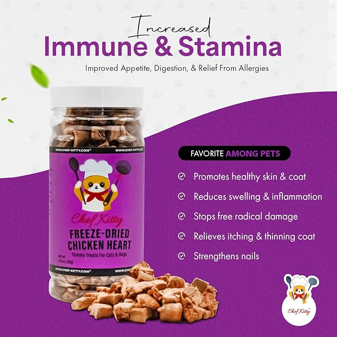 Freeze-Dried Chicken Heart Treats for Cats & Dogs – 100% Human Grade, Single Ingredient, High-Protein, Healthy Snack – No Additives or Preservatives – 1.4oz - Inspected & Tested in USA-PurrikoPets