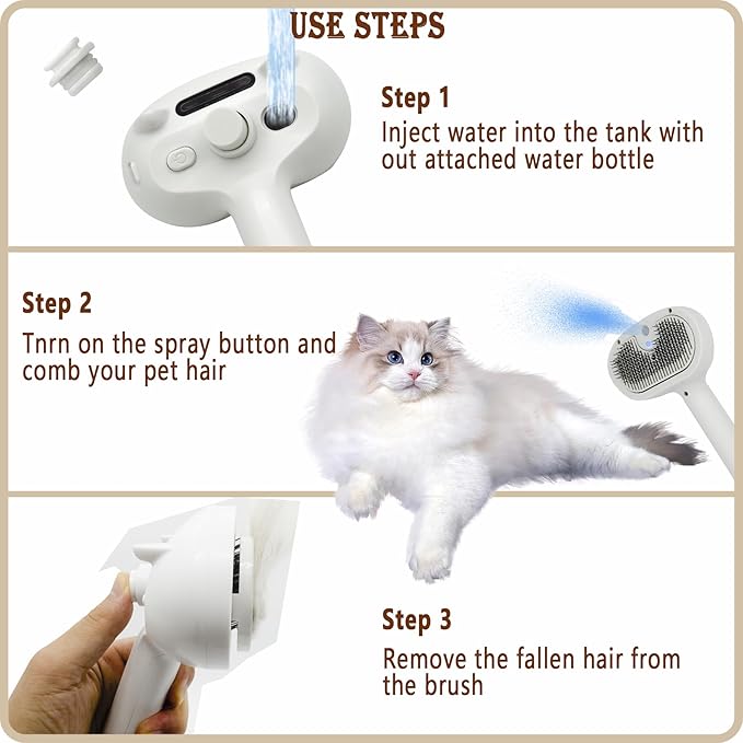 4 in 1 Cat Steam Brush, Self Cleaning Steamy Pet Brush, Anti Static Pet Spray Hair Removal Comb for Removes Loose Hair and Reduces Shedding-PurrikoPets