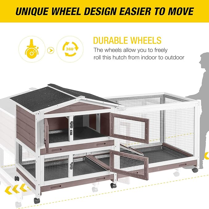 Aivituvin Rabbit Hutch Rabbit Cage Indoor with Casters Bunny Cage Outdoor for Small Animals with Pull-Out Tray-PurrikoPets