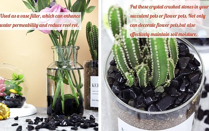 1lb Obsidian Aquarium Gravel Rocks Natural Tumbled Healing Crystal Chips Bulk Gemstones Tumbled Crushed Stones for Fountain Vase Filler Planters Decorative Fish Tank Potted Reiki Energy Balancing-PurrikoPets