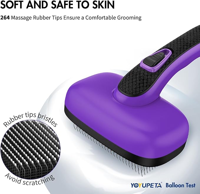 Dog Self Cleaning Slicker Brush for Shedding, Ideal for Short Long Haired Dogs, Including Cat. Removes Loose Fur, Undercoat, Mats, Tangled Hair. Suit for Large Medium Small Animal, Purple-PurrikoPets