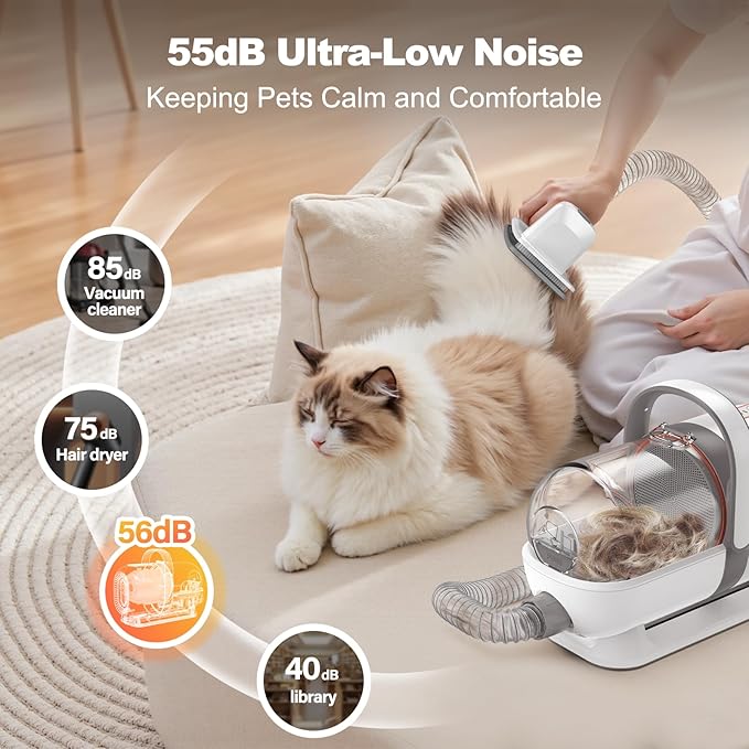 Afloia 6-in-1 Dog Grooming Kit, Pet Grooming Vacuum for Shedding, Dog Hair Vacuum with Clipper Nail Trimmer Grinder, Pet Brush Groomer at Home, Low Noise Cats Hair Remover, 1.5L Dust Cup, White-PurrikoPets