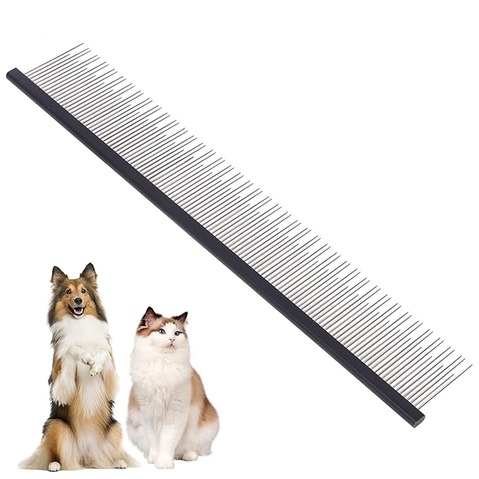8.5 Inch Upgrade Black Professional Cat Comb,Dual-Tooth Pet Grooming Comb Anti-Static Smooth Rounded Corners Prevent Friction Breakage and Irritation,Removing Tangles,Knots,Undercoat and Excess Hair-PurrikoPets