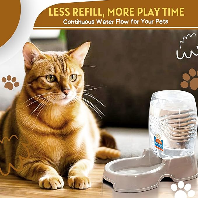 Flexzion Automatic Gravity Pet Waterer for Cat & Dog - Non-Skid & Easy-Clean Auto Replenish Water Dispenser Drinking Bowl (1/4 Gallon/ 900ml), Beige-PurrikoPets
