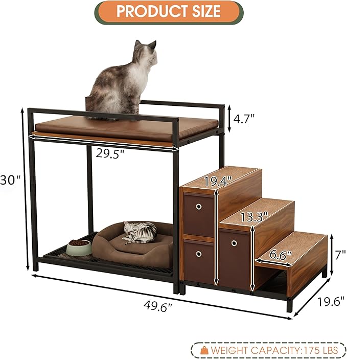 Dog Window Perch, Pet Bunk Bed with Multi-Level Platform, Non-Slip Cat Window Perch with Stroage Drawers, Dog Perch to Look Out Window, Wooden Steps for Small, Large Sized Dogs and Cats-PurrikoPets