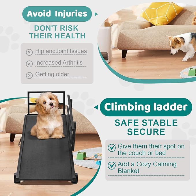 Dog Ramp for Bed, Adjustable Pet Ramps for Dog to Get on Bed, Non-Slip Rubber Surface - Folding Wooden Dog Ramp for Small/Large/Old Dogs, Adjustable up to 23.5 inch High Beds, Safety Railings-PurrikoPets