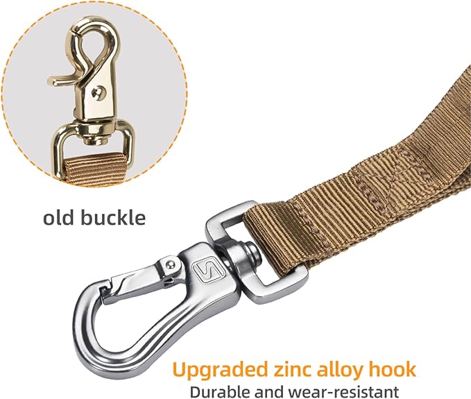 EXCELLENT ELITE SPANKER Tactical Bungee Dog Leash Military Adjustable Dog Leash Quick Release Elastic Leads Rope with 2 Control Handle(Coyote Brown)-PurrikoPets
