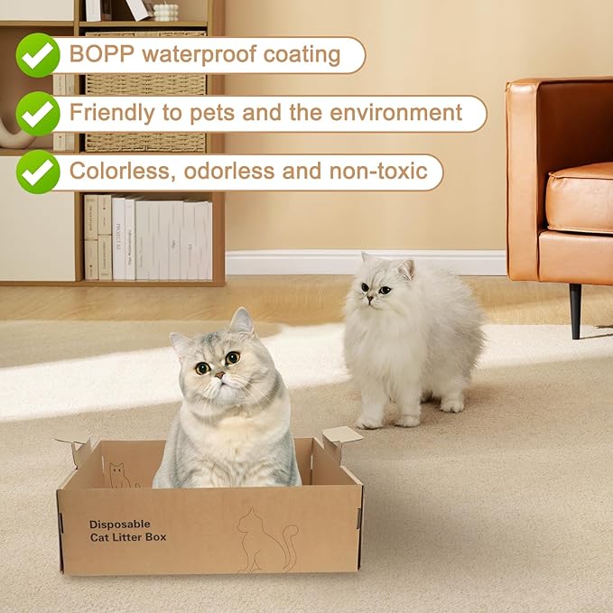 3-Pack Disposable Litter Boxes for Cats,Disposable 100% Renewable Cardboard Foldable Litter Boxes,Large-Capacity Portable Cardboard Cat Litter Box,Waterproof Travel Litter Box,17.2'' x 12.2'' x 5.3''-PurrikoPets