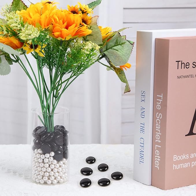 FUTUREPLUSX 1LB Black Flat Glass Marbles, Glass Pebbles Vase Filler, Dark Beads Fishbowl Decorative Gem for Table Scatter Home Decor-PurrikoPets