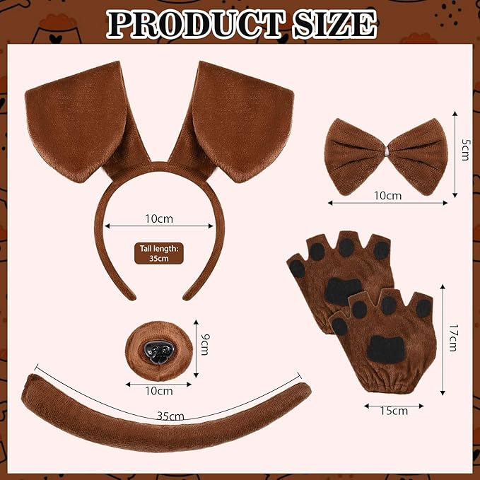 6 Pcs Puppy Costume for Women Include Dog Ears Headband,Bow Tie Tail Nose Paw Gloves and Tutu Skirt for Halloween-PurrikoPets
