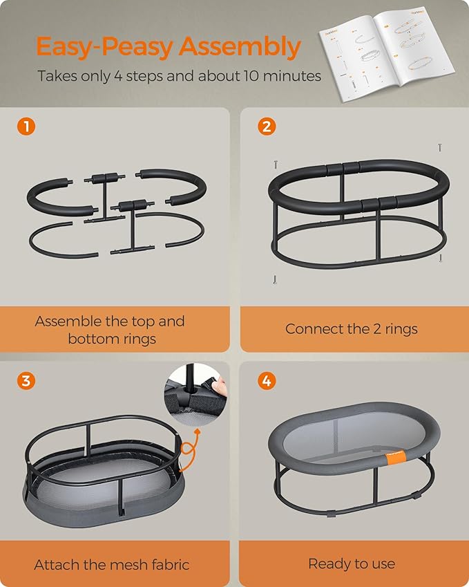 Feandrea Pet Bed, Cat Hammock, Elevated Cat Bed for Multiple Cats, with Removable Washable Mesh, for Pets up to 28 lb, Oval, Gray UPCB002G01-PurrikoPets