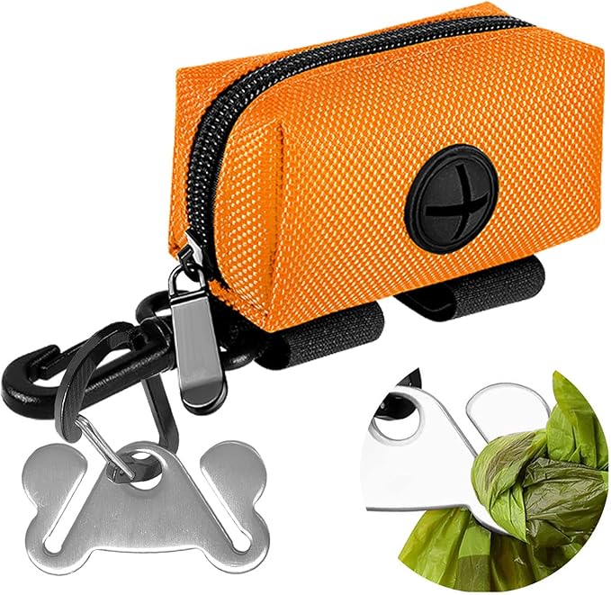 Dog Waste Bag Dispenser Pet Poop Bags Holder for Doggie Waste Bags Dispensers Soft Fabric Zipper Small Doggy Puppy Pouch for Leash Accessory Attachment with Carrier,Orange-PurrikoPets