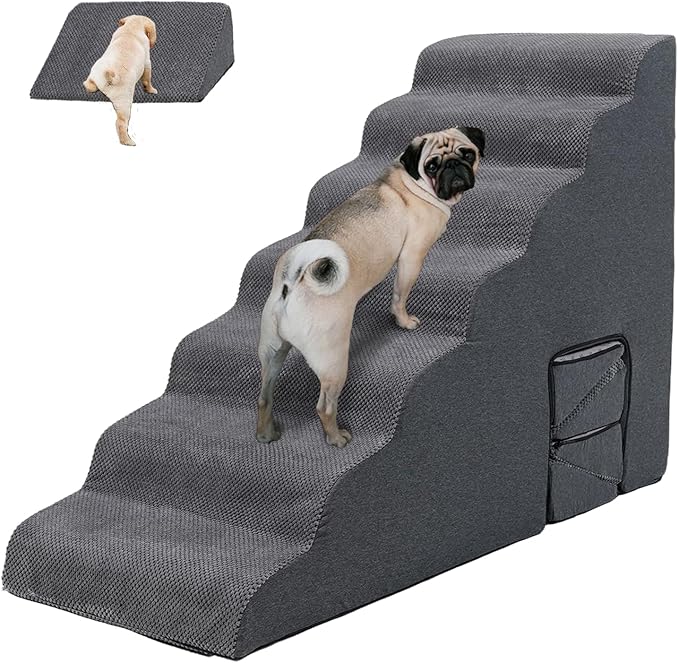 Dog Stairs for High Beds 30-36 inches Tall, 7-Step Pet Stairs/Steps for Small Large Dogs, 30D Foam Pet Steps/Ramp/Ladder for High Bedsides, with 4pcs Dog Ramp for Stairs, Dark Grey-PurrikoPets