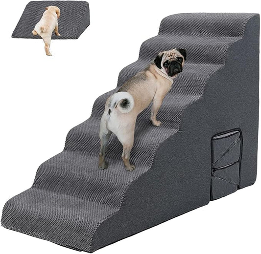Dog Stairs for High Beds 30-36 inches Tall, 7-Step Pet Stairs/Steps for Small Large Dogs, 30D Foam Pet Steps/Ramp/Ladder for High Bedsides, with 4pcs Dog Ramp for Stairs, Dark Grey-PurrikoPets