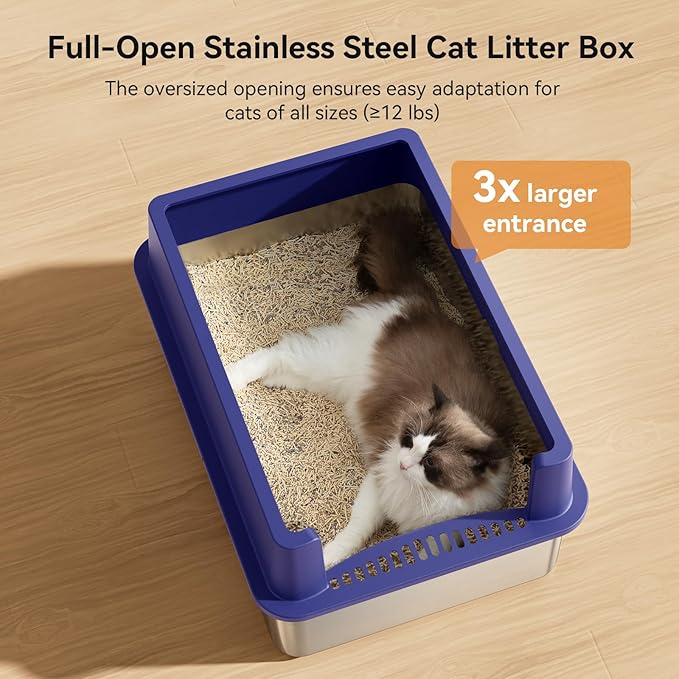 28" Extra Large Stainless Steel Cat Litter Boxes with Lid Metal Cat Litterbox Pan for Big Cats and Multiple Cats, Anti-Leakage, Easy Cleaning, Include Scoop-PurrikoPets