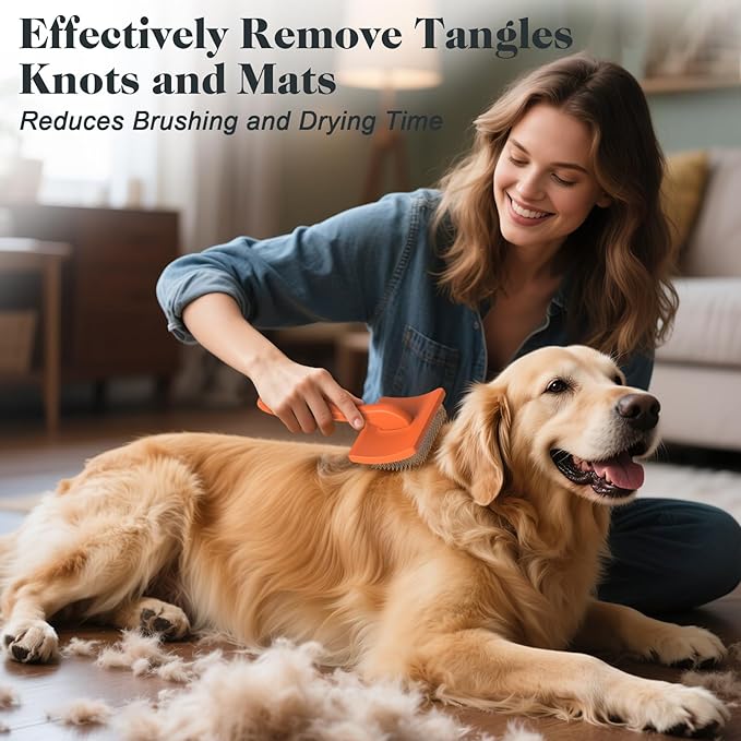 2PCS Slicker Brush for Dogs & Pet Comb,Professional Dog Grooming Brush (Goldendoodles,Poodles,Labradoodles) with Extra Long Pins to Effectively Remove Tangles, Knots and Mats (Orange)-PurrikoPets