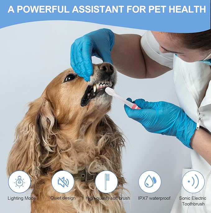 Dog/Cat Electric Toothbrush, Pet Electric Toothbrush with Searchlight/Soft Bristles, Suitable for Small Dogs and Cats-PurrikoPets