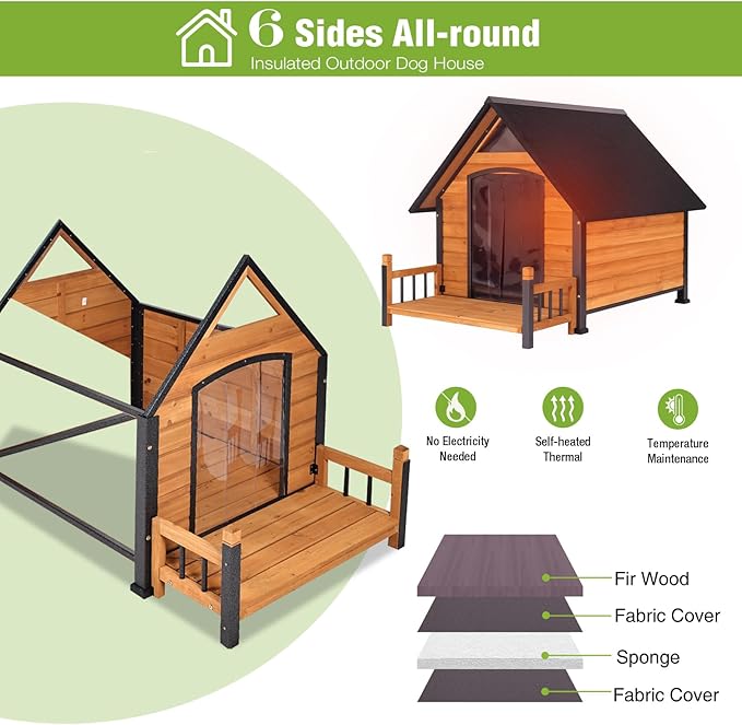 Dog House Outdoor Insulated, Sturdy & Warm Winter Puppy Shelter, 45" L Large Dog Kennel with Chew-Proof Iron Frame, Suitable for Small to Large Dogs(Brown)-PurrikoPets