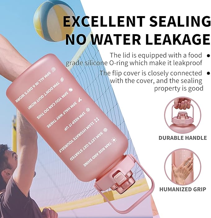 64oz,100oz,128oz Large Motivational Water Bottle with Time Marker, Leakproof & BPA Free Half Gallon Big Water Bottle with Straw Handle Tritan Frosted Water Jug for Gym,Fitness,Outdoor Sports-PurrikoPets