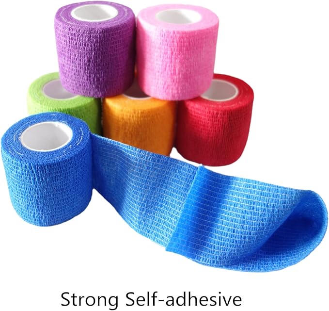 6 Pack 3" x 5 Yards Self Adhesive Bandage Wrap Breathable Cohesive Vet Wrap for Pets, Elastic Self-Adherent Tape for Sports, Wrist, Ankle (Black)-PurrikoPets