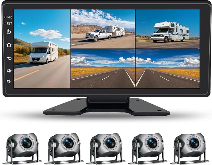 5 Channel Backup Camera System,Carplay & Android Auto,GPS Navigation, Touchable 11 inch Monitor with Loop Recording DVR car Stereo,1080P Rearview Camera for RV/Truck/Trailer Pickup,128GB Card-PurrikoPets