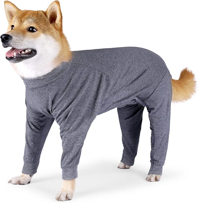 Dog Recovery Suit, Abdominal Wound After Surgery Wear, Prevent Licking Wounds, E-Collar & Cone Alternatives, Long Sleeve Postoperative Shirts Dog Bodysuit Prevent Shedding(XL, Grey)-PurrikoPets