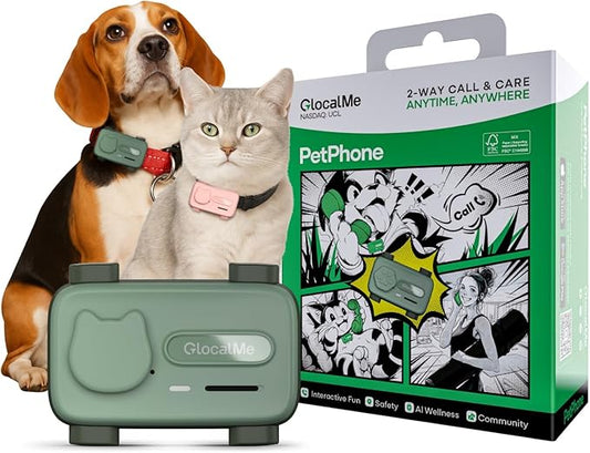 GlocalMe PetPhone for Dog and Cat, Support Play Music and Two-Way Call, Pet Community and AI Health Alerts, Real Time Tracking and Virtual Fence, Unlimited Range Pet GPS Tracker (Green)-PurrikoPets