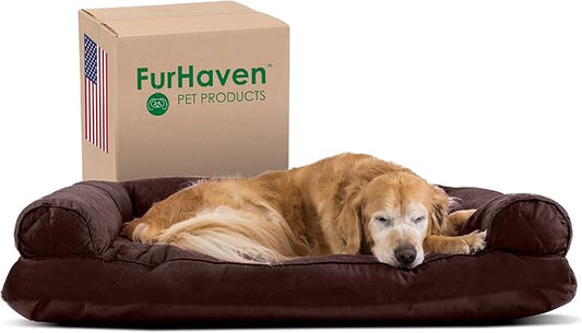 Furhaven Pillow Dog Bed for Large Dogs w/ Removable Bolsters & Washable Cover - Quilted Sofa - Coffee, Jumbo/XL-PurrikoPets