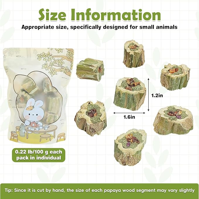 Fhiny Rabbit Chew Toys Natural Baked Papaya Wood Bunny Molar Treats Contain Alfalfa Grass Apple Carrot and Purple Sweet Potato Filling for Hamsters Guinea Pigs Chinchillas Teeth Grinding(0.22 lb)-PurrikoPets