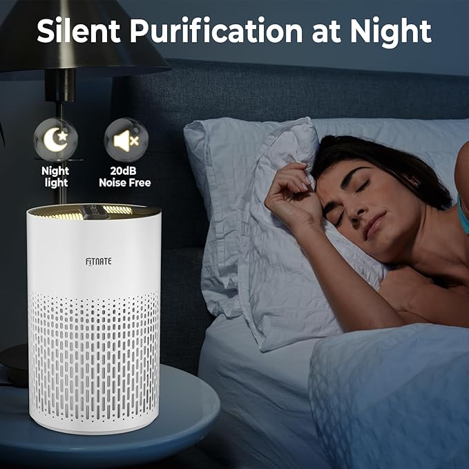 FITNATE Air Purifiers for Home Large Room Up to 1076 Ft² with Aromatherapy, H13 True HEPA Air Purifier for Pets, Quiet Air Cleaner for Smoke Dust Pollen Pets Dander Odor, with Night Light,Timer, White-PurrikoPets